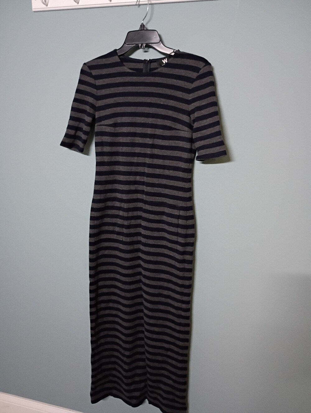 W by Worth Black and Gray Striped Maxi Dress